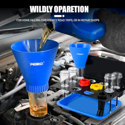 Engine Oil Funnel Kit, Oil Change Funnel Kit for Most Vehicle | Spill-free Hand-free, Metal Storage Shelf, Fast & Easy Oil Change, with Toyota, GM, Honda, Subaru, Ford, Jeep and European