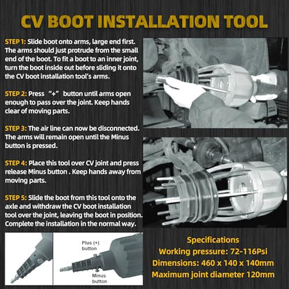 Dasbecan Upgraded Pneumatic CV Boot Expander Tool, CV Boot Clamp Tool Kit | Black Universal CV Axle Boot Spreader with 3 CV Joint Boot Clamp Pliers , 1 Boot, 15 Clamps and 4 1/4" NPT Air Hose Nipple - color: Black, size: Pro Kit (3 Pliers + 1 Boot + 15 Cl