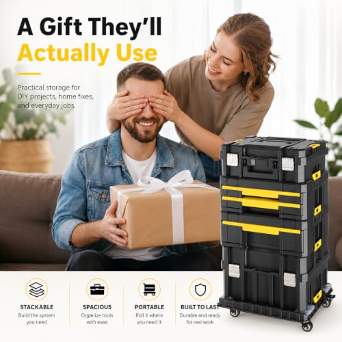 TLGREEN 4-Tier Stackable Rolling Tool Box with Cantilever Tray | Tool Storage System with 180-Degree Cantilever Tray; Faster Access to Frequently Used Accessories And Small Parts