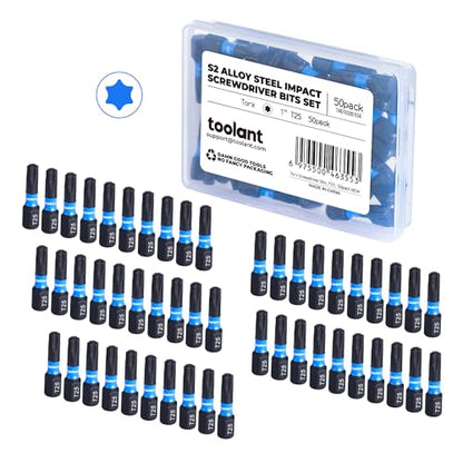 Toolant 1' Impact Torx Bits 50 Pack (T25), 1/4' Hex Shank S2 Steel Screwdriving Star Bits, CNC Machined Tips, with Storage Box - size: T25(1"*50pcs)