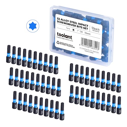 Toolant 1' Impact Torx Bits 50 Pack (T25), 1/4' Hex Shank S2 Steel Screwdriving Star Bits, CNC Machined Tips, with Storage Box - size: T25(1"*50pcs)