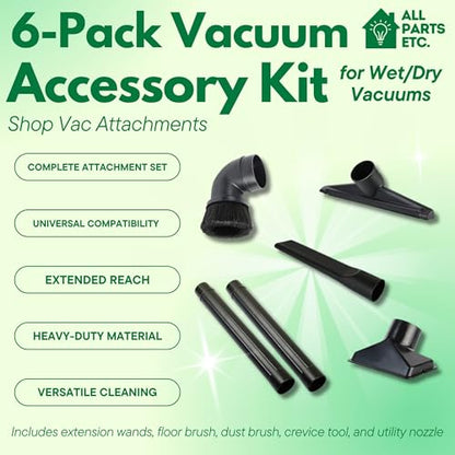 2 1/2 inch Attachments & Accessories 2.5 Wet Dry Vac - Extension Wands, Floor Brush, Dust Brush, Crevice Tool, Utility Nozzle, Compatible with Shop Vac - 6-Pack Attachments - size: 6-Pack Attachments