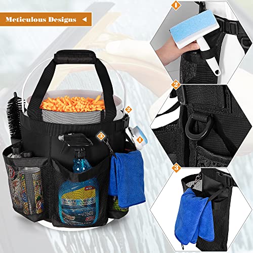 HODRANT 5 Gallon Bucket Organizer with Anti-fall Hooks & Buckle | Car Wash Bucket Caddy with Mesh Pockets, 5 Gallon Cleaning Tools Bag for Home, Auto, Garden & Fishing