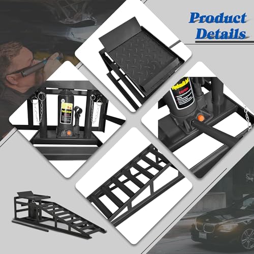 CABIHOME Heavy Duty Hydraulic Car Service Ramps, 5 Ton (10,000 lbs) Capacity, Adjustable Low Profile Lift for Cars, Trucks, SUVs, Portable for Garage, Trailer & Maintenance, Black, A Pair