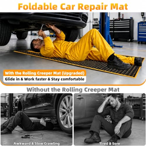 Magic Rolling Creeper Mat, 60 x 28 in Foldable Under Car Repair Pad | with Storage Bag, Multifunctional Automotive Creeper Mechanic Mat for Low Clearance, Working On The Ground, Special Roads - color: YELLOW