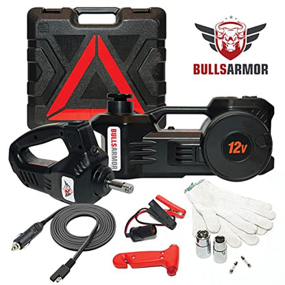BullsArmor Electric Car Jack Kit (Lifting Height Range: 5.9-17.7 inches) Jack Hydraulic 3-Ton 12V with Impact Wrench & Inflator for All Car Sedan SUV MPV Pickup Truck Tire Changing Garage Repair Kit