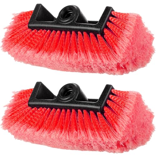 Tanlade 2 Pcs Car Wash Brush Head with Soft Detailing Bristle Flow Through Car Cleaning Brush Exterior Wash Equipment for Auto Truck RV Boat Camper(10 Inch,Red) - color: Red, size: 10 Inch