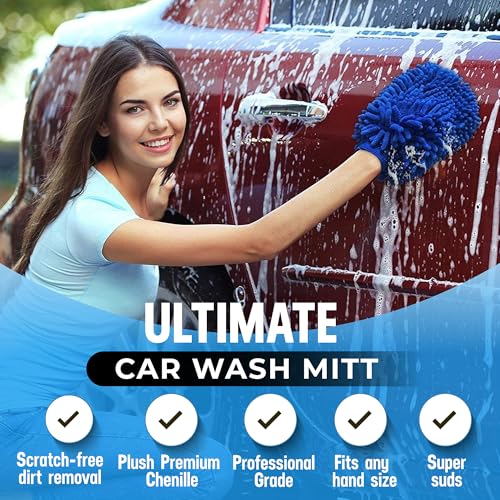 Ultra Plush Microfiber Car Wash Mitt - Scratch-Free, Lint-Free, Extra Absorbent, Machine Washable - Detailing Chenille Cleaning Mitt Perfect for Cars, Trucks, Motorcycles, and Household Surfaces - size: 2 Pack