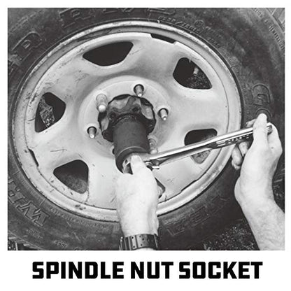 Powerbuilt Spindle Nut Socket, Removal Spindle Nuts, 4-Lug, Dodge, Chevy, Ford, GM Trucks, Hub Sockets, Truck Repair Tool - 648477 - style: 4-Lug, 2-1/2" Inner