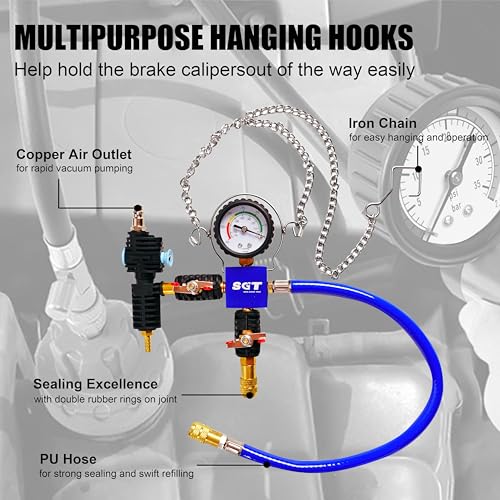 SGT Coolant Pressure Tester Kit, 33pc Universal Cooling System Radiator Leak Tester & Refiller with 23 Radiator Adapters,Master Coolant Vacuum Refill Kit with Vacuum Pump Vacuum Purge & Refill Tool