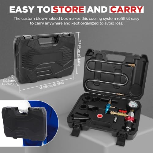 CMTOOL Coolant Vacuum Refill Kit, Universal Vacuum Coolant Fill Kit, Car Cooling System Filler Tool Set with 41.3 Inch Fill Hose, Pressure Gauge, 2 Quick Connect Adapters