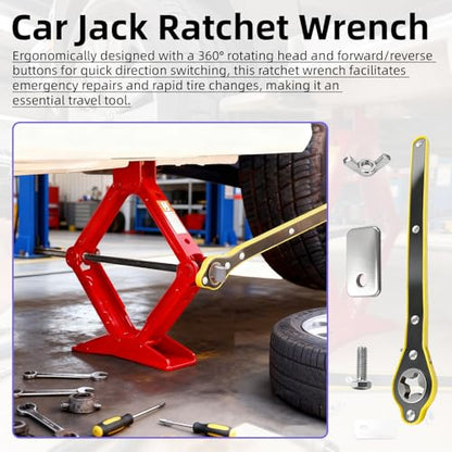 Universal Car Jack Tool Kit, Scissor Jack Handle with Lug Wrench | Tire Wheel Lug Wrench for Travel/Truck/Vans, with Storage Bag, 360° Swivel, Roadside Emergency Car Tire Replacement