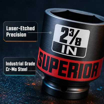 8 Piece 3/4”Drive Shallow Impact Socket Set, 2-1/16”-2-1/2”Axle Nut Sockets, SAE, CR-MO, 6 Point, Tools for Removing Mechanical Nuts, Large Automotive Repairs, Agricultural implement - size: 3/4" SAE