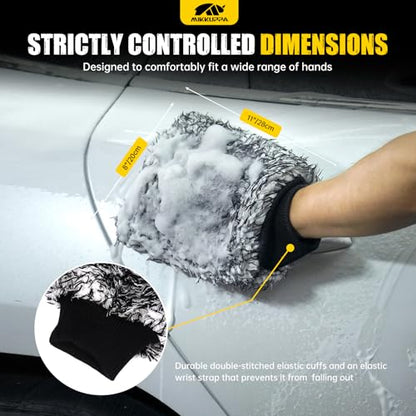 MIKKUPPA Microfiber Car Wash Mitt - Double-Sided Ultra Absorbent Scratch Free Premium Blend Glove for Car Washing Home Cleaning (Black, 2Pack, 11'' x 8'') - color: Black