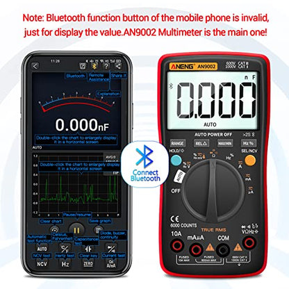 ANENG Bluetooth Multimeter, TRMS 6000 Count Auto Range AC/DC Digital Tester | Ohm Volt Meter Measures AC/DC Voltage,Current,Resistance,Capacitance, continuity,Diodes,Temperature for Automotive