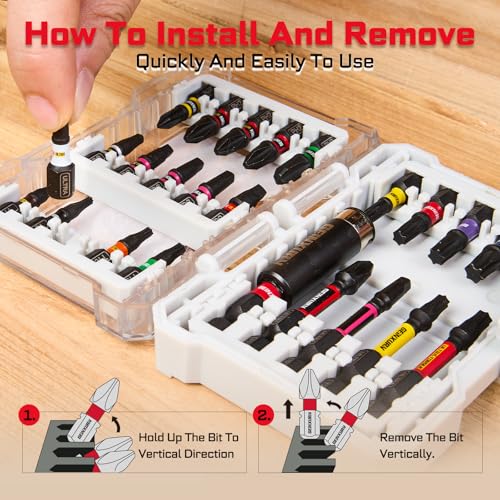 Geinxurn 40Pieces Impact Screwdriver Bits Set, Magnetic S2 Steel Phillips/Square/Torx Insert Power Bits Tips,Impact Bit Holder and Nut Driver with Storage Box Case - style: 40pcs-Yw/Bg