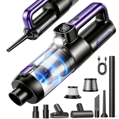 Car Vacuum Portable Cordless, 4-in-1 18000Pa Handheld Vacuum Cordless with LED Light, 120W Brushless Motor, 6000mAh Rechargeable Hand Mini Vacuum with Multi-Nozzles for Car, Home, Office & Pet Hair