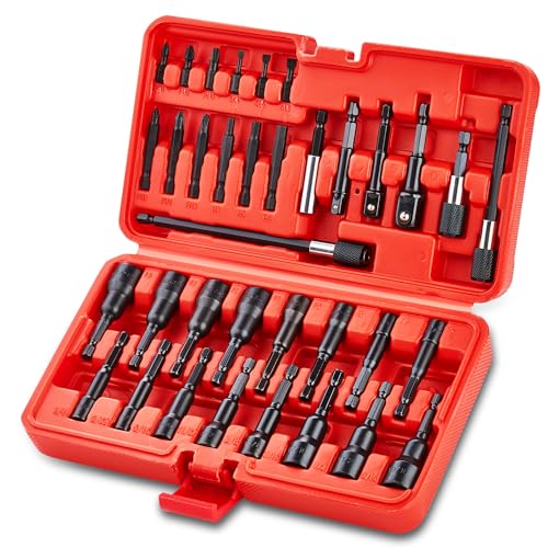 35PCS Magnetic Nut Driver Set, Nut Driver Set for Impact Drill, 1/4" Quick-Change Hex Shank | SAE & Metric | Cr-V Steel, Magnetic Screwdriver Bit W/Drill Bit Extension & Drill Bit Adapter - size: 35 PCS Magnetic Nut Driver Set