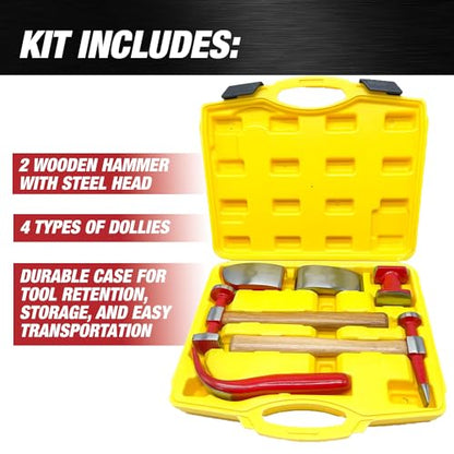 LAUCO 6 Pieces Auto Body Hammer Repair Tool Dolly Kit, Steel Hammer Heads and Dollies on Wood Handles,Performance Tool Heavy Duty Fender Set for Car, ﻿Multifunctional Hammer Kit - style: 6 Pcs Set