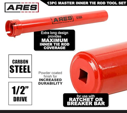 ARES 12109 – 13 Piece Master Inner Tie Rod Tool Set – Includes 12 Chrome Moly Crowfoot Wrench Adapters – Service Inner Tie Rods Without Removing Rack and Pinion – Includes Storage Case - size: 13 Piece Master Inner Tie Rod Tool Set