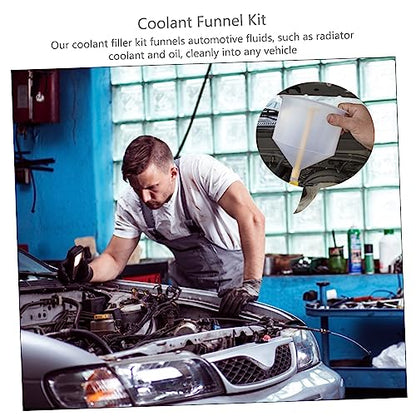 Spill Coolant Filling Funnel Kit Radiator Tool with Long Burp Design Prevents Spills Trapped Air During Fluid Refills Convenient for Automotive Maintenance