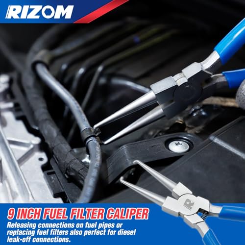 Rizom 6-Piece Fuel Line Pliers Set, Hose Clamp Pliers, Hose Removal Pliers, 30 Degree Disconnect Tool, 9 Inch Fuel Filter Caliper Set for Auto Maintenance