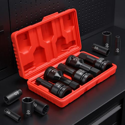 DISEN 3/4 Inch Drive Impact Hex Driver Set, 5-Piece, Metric, 14mm, 17mm, 19mm, 22mm, 24mm, CR-MO Steel, Professional Mechanic Repair 3/4” Hex Socket Set - style: 3/4“ 5PCS