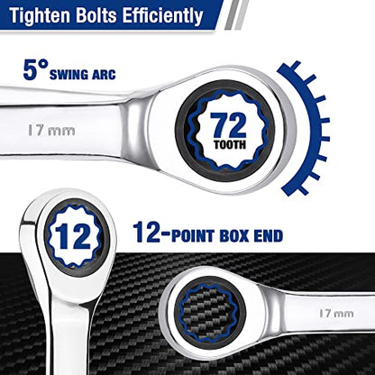 WORKPRO 22-Piece Ratcheting Combination Wrench Set, 72 Teeth, Combo Ratchet Wrenches Set with Organizer Box, Metric 6-18mm & SAE 1/4-3/4" - style: Regular & Polished
