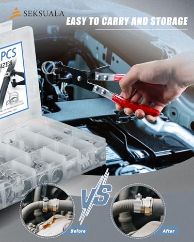 120Pcs 1/4" to 1" (6-25mm) Spring Band Hose Clamps Assortment Kit with Swivel Flat Hose Clamp Plier, SEKSUALA Constant Tension Steel Clamps for Fuel Lines, Silicone,Vacuum Hoses (Grey) - size: Grey-120Pcs-15Size(6-25mm)