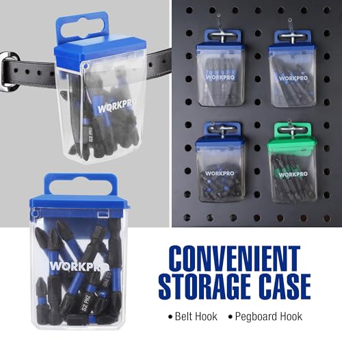 WORKPRO 16pcs PH2 Impact Phillips Screwdriver Bit Set, CNC Machined S2 Steel Tips with Magnetism, 1/4" Hex-Shank Driver Bits, 1"& 2" Long Impact Screwdriving Bits with Storage Box - size: 1 in&2 in
