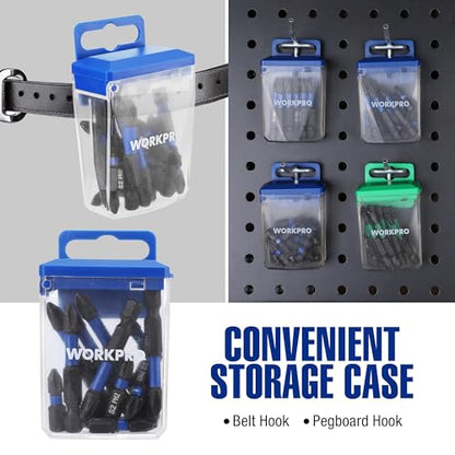 WORKPRO 16pcs PH2 Impact Phillips Screwdriver Bit Set, CNC Machined S2 Steel Tips with Magnetism, 1/4" Hex-Shank Driver Bits, 1"& 2" Long Impact Screwdriving Bits with Storage Box - size: 1 in&2 in