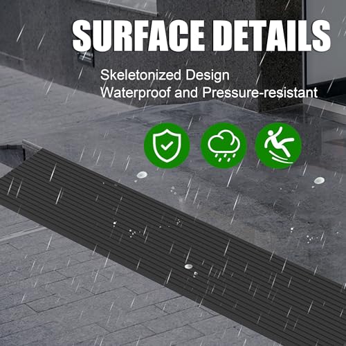1" Rise Threshold Ramps for Doorways, 2000 Lbs Load Capacity, 35.5" Wide Natural Rubber Power Wheelchair Ramp is Adjustable and Cuttable for Doorways, Curb, Sweeper, Power Scooters, Bathroom - size: 1" Rise