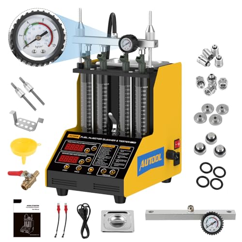 AUTOOL Fuel Injector Cleaner Tester Machine, Ultrasonic Fuel Injection Cleaner 4 Cylinder for Gasoline Injectors, Digital Display, 3 Cleaning Functions 10 Test Modes