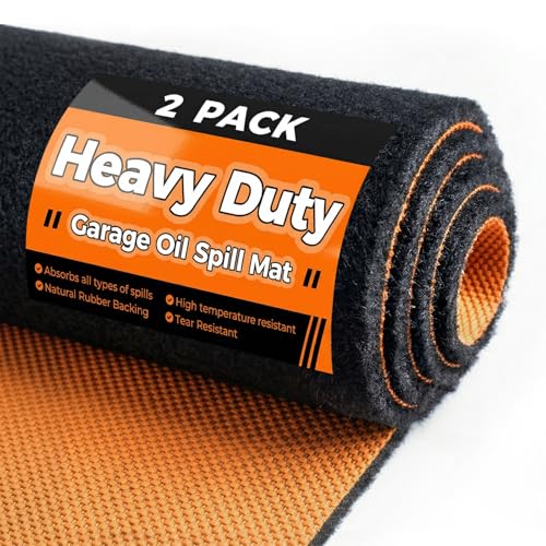 2-Pack Heavy Duty Oil Spill Mat, 1/4" Thick, Garage Floor Mat for Under Car, 64" X 32", Waterproof, Rubber Backing Protects Floor, Reusable, Absorbs All Types of Spills, Oil Absorbent Pads - size: 32"L x 64"W x 0.25"Th (Rectangular)