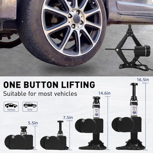 EFFIROSO Premium 10 in 1 Electric Scissor Jack Enhanced Safety 3 Ton Car Jack Kit Automatic 12V Tire Repair Kit for Sedans SUV Tire Replacement - color: black