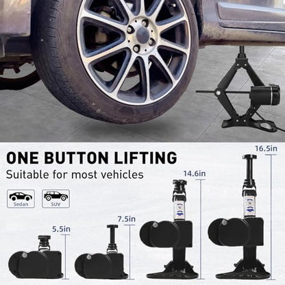 EFFIROSO Premium 10 in 1 Electric Scissor Jack Enhanced Safety 3 Ton Car Jack Kit Automatic 12V Tire Repair Kit for Sedans SUV Tire Replacement - color: black