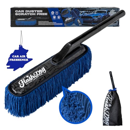 Flash Dog Car Duster Exterior - 25" Wood Handle Wax Cotton Hair Scratch Free Cleaning for Cars/SUV/Truck/RV Roofs & Windshields | Waterless Dust & Pollen Remover | Wax Cotton Hair Scratch Free Cleaning for Cars/SUV/Truck/RV Roofs & Windshields | Waterless