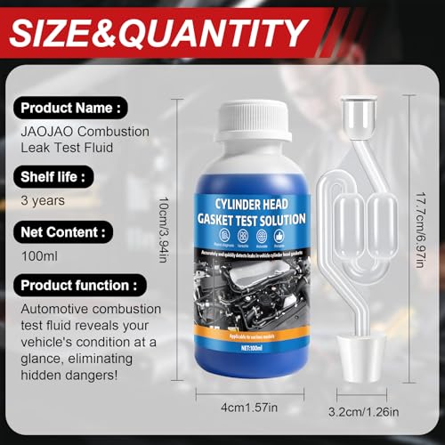 JAOJAO Head Gasket Tester Kit, Combustion Leak Tester, Head Gasket Tester | Universal Radiator Adapter, Non-Destructive Fast Engine Diagnostic Tool, for Cars, Trucks, Suvs, 100ml, Blue