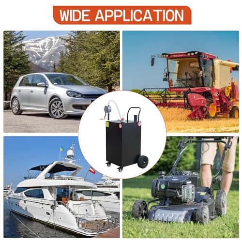 45 Gallon Fuel Caddy, Portable Gas & Diesel Storage Tank with Manual Pump, Fuel Caddy with 4 Wheels for Refueling Cars, Trucks, Lawn Mowers, ATVs, and Boats.