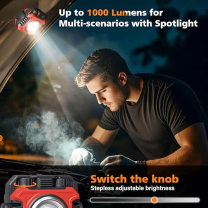 Samyoung 2-Pack 2400LM Magnetic Rechargeable LED Work Light, Up to 80 Hours | Dual-Sided, Stepless Dimming 2700K-8000K, Magnetic Flashlight with 360° Rotating Stand & Hook, Car Repair, Emergency, Red - color: Red