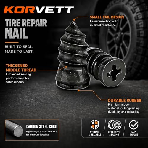 61PC Tire Plug Repair Screws Kit, Self-Tapping Rubber Nails with Screwdriver –Emergency Repair, Screw in Tire Plugs for Car, ATV, UTV, Motorcycle, Truck, Tractor