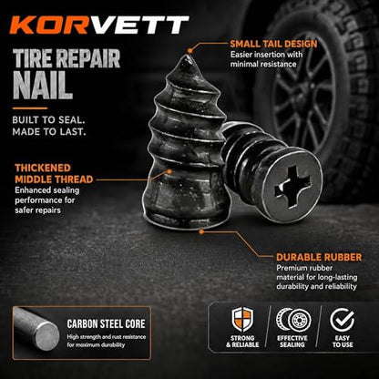 61PC Tire Plug Repair Screws Kit, Self-Tapping Rubber Nails with Screwdriver –Emergency Repair, Screw in Tire Plugs for Car, ATV, UTV, Motorcycle, Truck, Tractor