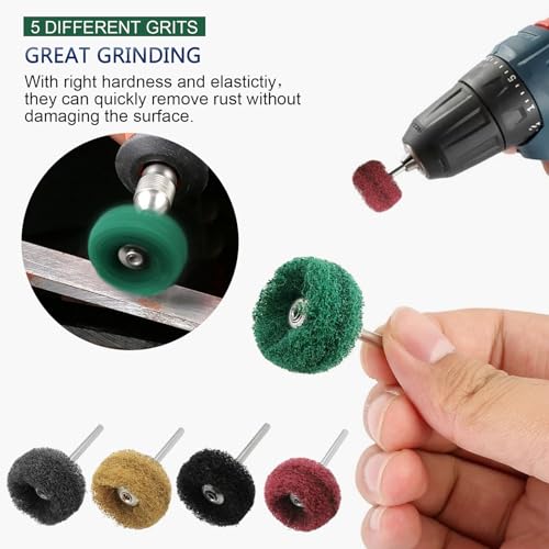Buffing Wheel 100 Pack Abrasive Polishing Deburring Wheels Metal Polishing Kit Rotary Tool Accessories for Metal Polishing, Rusting Cleaning, Paint Removal, and Other Fine Detail Work