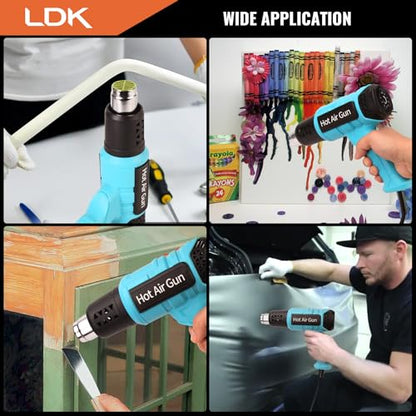 LDK Heat Gun, 140°F~1100°F Variable Temperature Control Heating Gun, 1.5s Fast Heating Heavy Duty Hot Air Gun Kit with 4 Nozzles for Crafting Shrink Tubing Vinyl Wrap - color: Blue 2000w