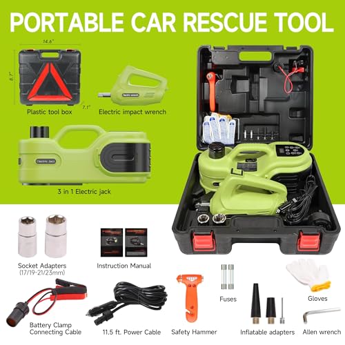 Electric Car Jack Kit 5T 12V Hydraulic Tire Jack with Double Cylinder Air Pump & LCD Touch Screen & Impact Wrench Portable Car Lift for Tire Changes and Roadside Emergencies - color: Upgrade Double Air Pump