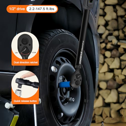 Uharbour Digital Torque Wrench 1/2 Drive, 3.8-250.8 Ft.lb Range, 1/2 Digital Torque Wrench ±1% Accuracy with Vibration, Buzzer and LED Alert, Suitable for Car, Motorcycle and Bicycle - size: 1/2" Drive 3.8-250.8 ft.lbs