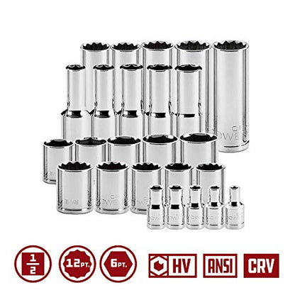 Powerbuilt Master Socket 69 Piece Set, 1/2 Drive, SAE and Metric, 6 and 12 Point, Deep Sockets, Extension Bars, Ratchet - 949006 - size: 1/2-Inch, style: 69 Piece Socket and Ratchet