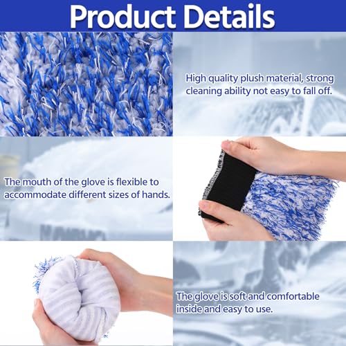 4 Pack Microfiber Car Wash Mitts Set 10x7 Inch Soft Suede Lining Car Wash Gloves, Highly Absorbent Scratch-Free Cleaning Cloths for Auto Detailing, Safe with All Soaps, Bucket (Blue) - color: Blue