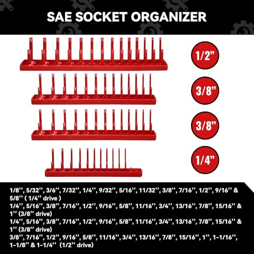 AIUITIO Socket Organizer Tray Set,8-Piece Socket Holder Set Includes 2PCS 1/4", 4PCS 3/8", 2PCS 1/2" Drive Metric SAE Socket Trays, Store 226 Pieces Standard and Deep Sockets