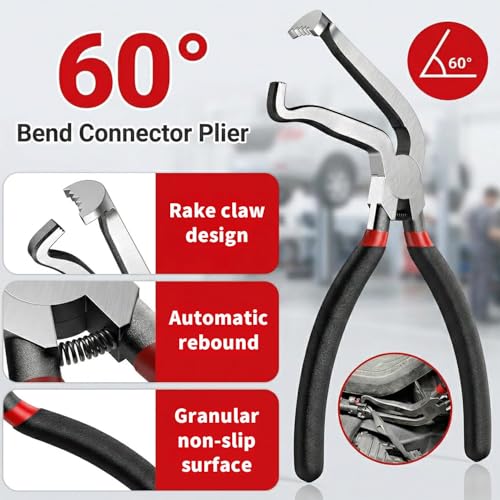 7-Piece Automotive Electrical Disconnect Pliers Set, Connector Removal Tool Kit with Straight & 60° Jaws, Hose Clamp Pliers, Terminal Pin Extractor for Secure Push-Tabs, MAF Sensors, Ignition Coils